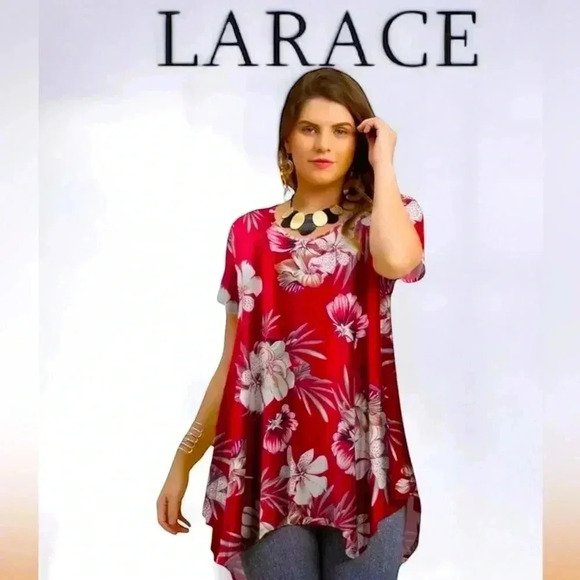 NWT, Larace, Tunic Asymmetrical  Blouses, Medium, Red - Picture 1 of 9